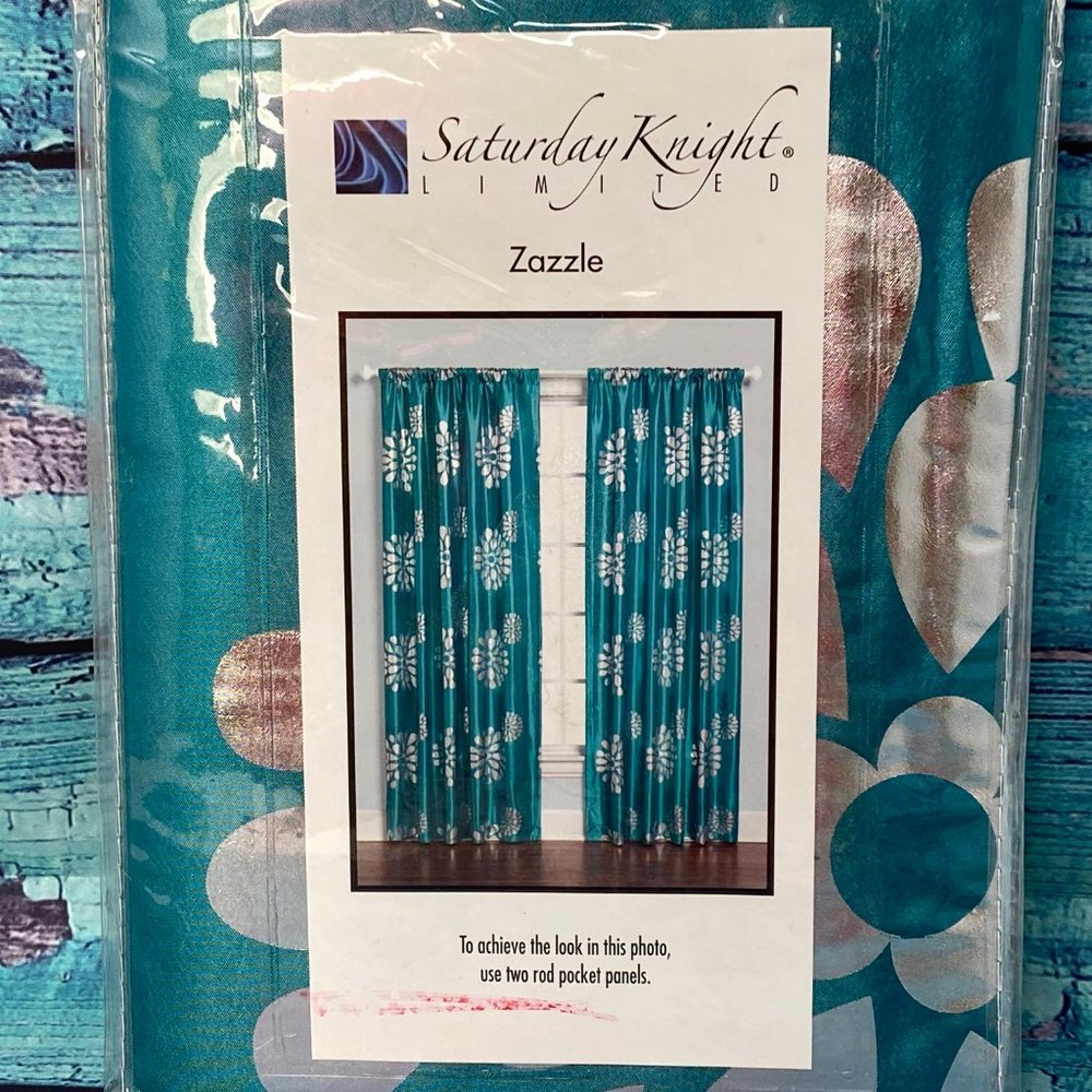 Zazzle Rod Pocket  Window Curtain Panel in Aqua - Picture 3 of 6